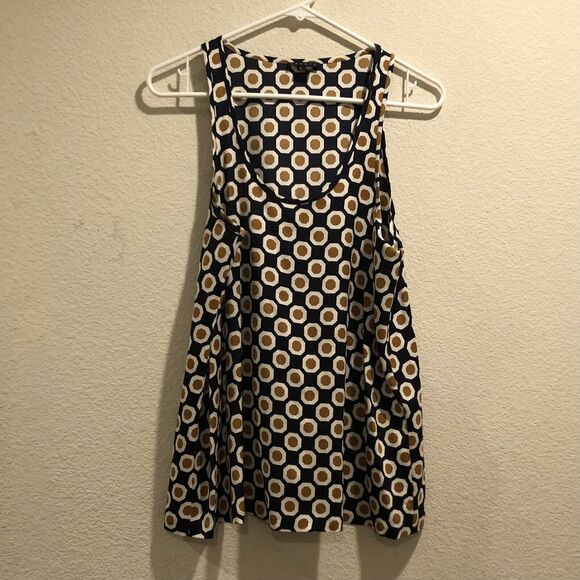 Theory Navy Blue Mustard Yellow Lorrie Silk Blend Geometric Blouse Size S - Picture 1 of 5